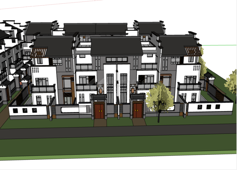 中式经典徽派合院别墅su模型-图一