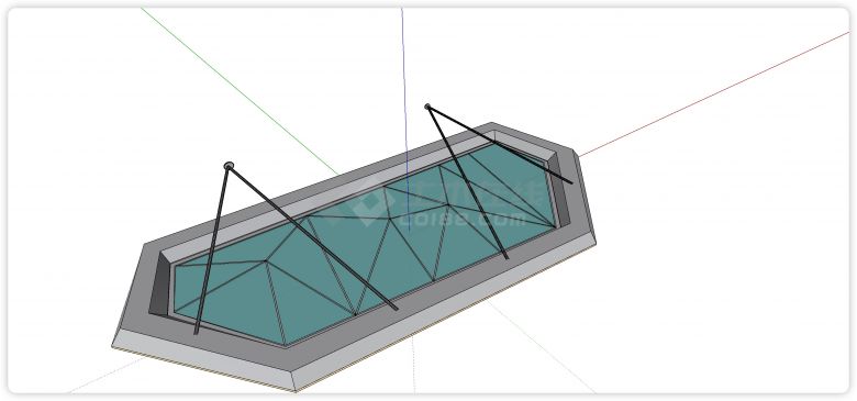 不规则菱形玻璃雨棚su模型-图二