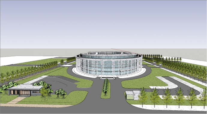 现代行政中心椭圆形状办公楼su模型_图1