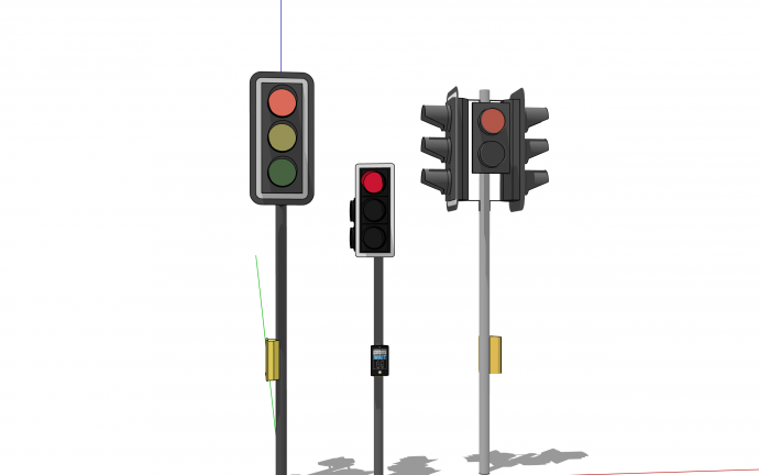 三个交通信号灯标示牌su模型_图1