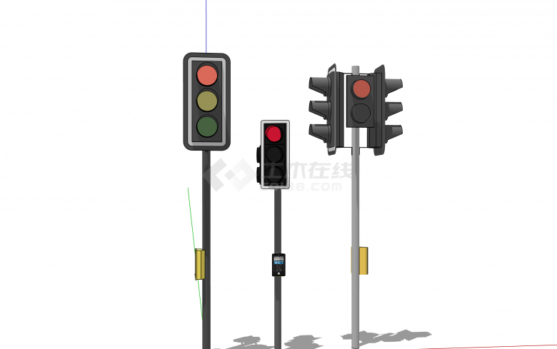 三个交通信号灯标示牌su模型-图一
