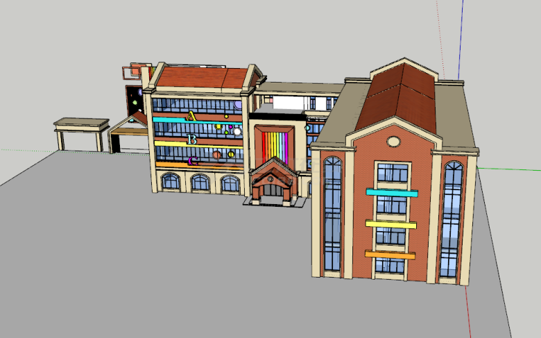 彩色现代幼儿园建筑su模型-图二