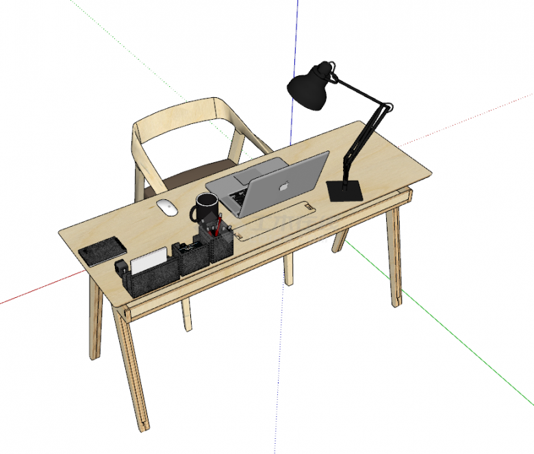 中式办公书桌椅子su模型-图二