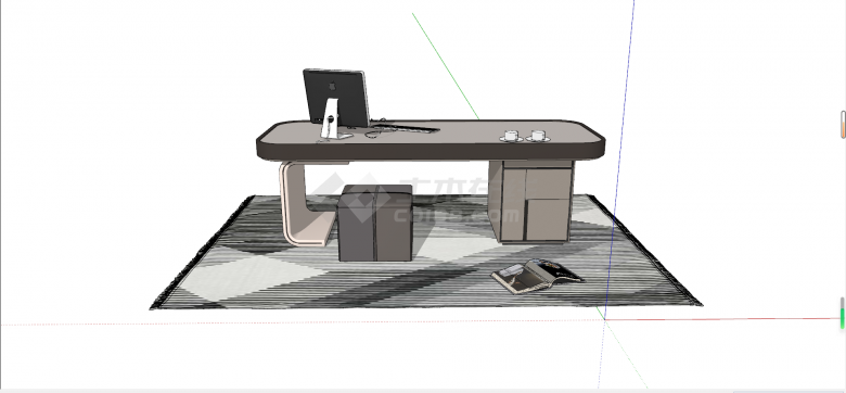 现代办公书桌椅su模型-图一
