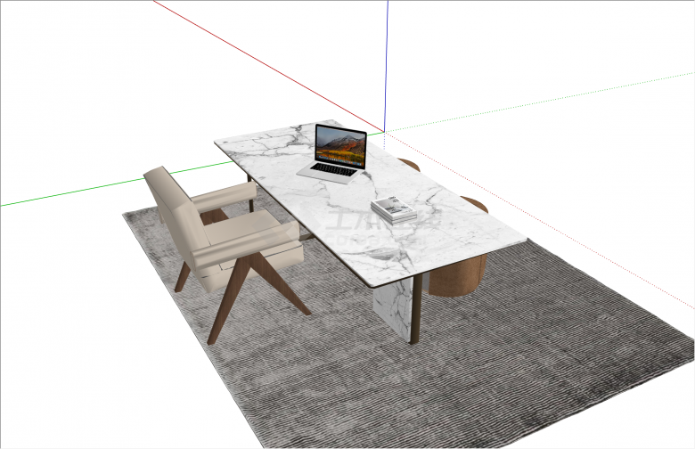 大理石现代风格书桌椅su模型-图二