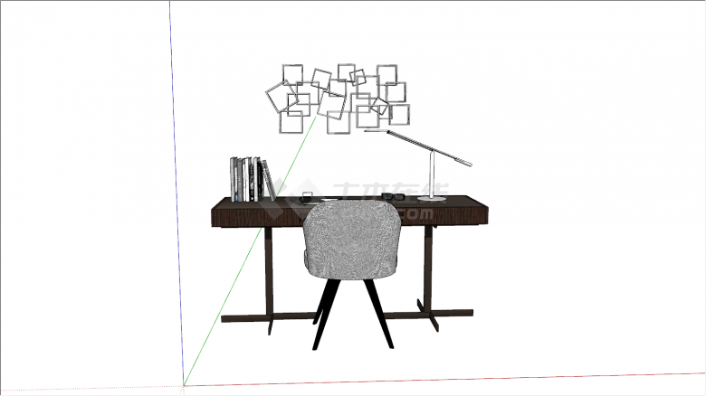 北欧简约现代岩板书桌椅su模型-图二