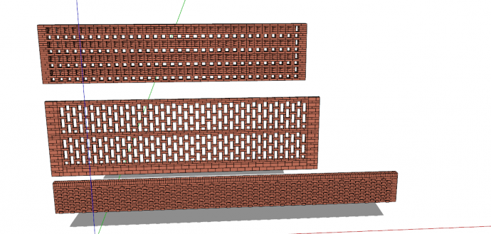 三行镂空矩形的红砖墙su模型_图1