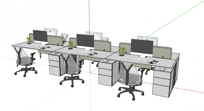 现代办公桌椅六座su模型_图1