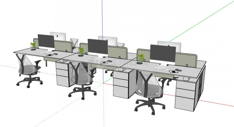 现代办公桌椅六座su模型-图一