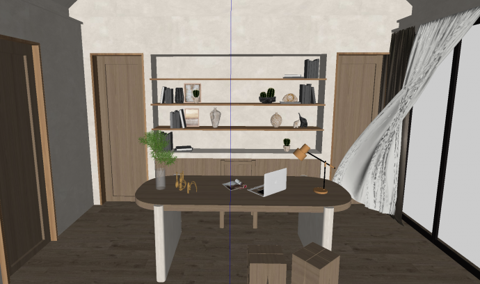 带盆栽带书架和书桌椅的书房su模型_图1