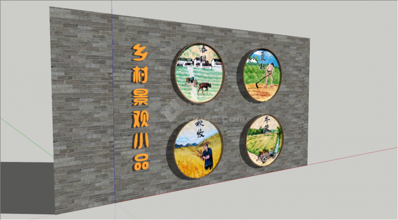 新中式风背景墙su模型-图二
