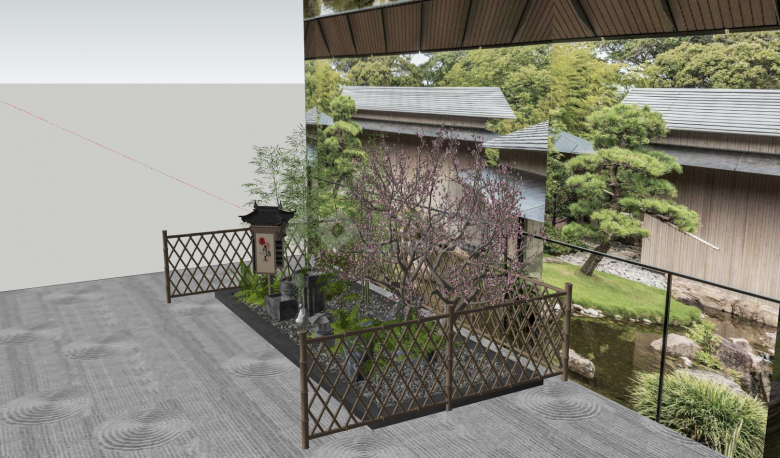 日式樱花石头流水景观小品su模型 -图二