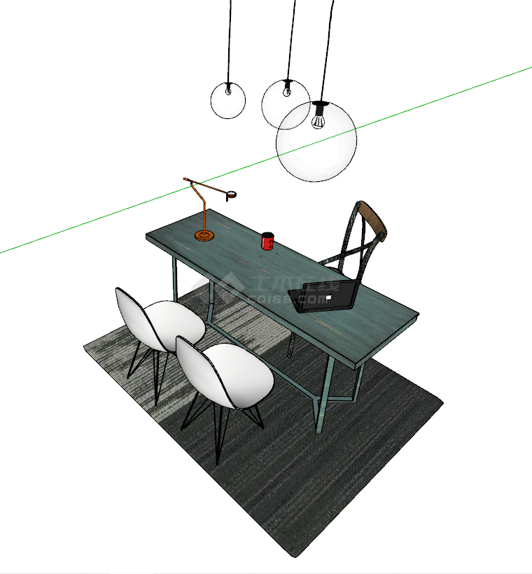 北欧简易风办公书桌椅su模型-图二