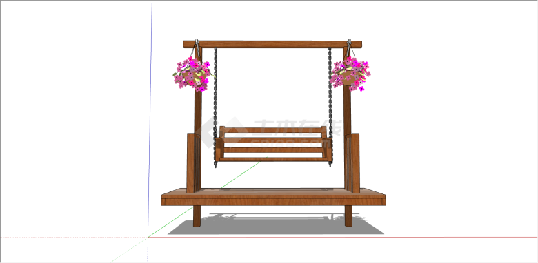 现代木制带花坛秋千椅 su模型-图一