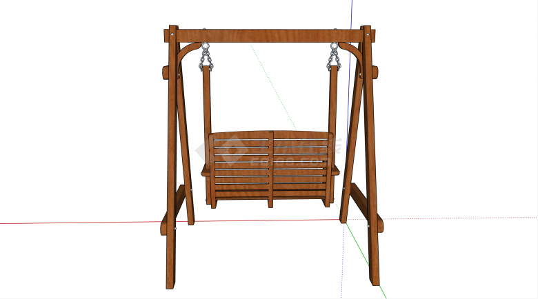 新中式木质经典秋千椅su模型-图二