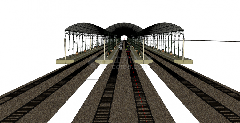 现代城市交通火车站su模型-图二
