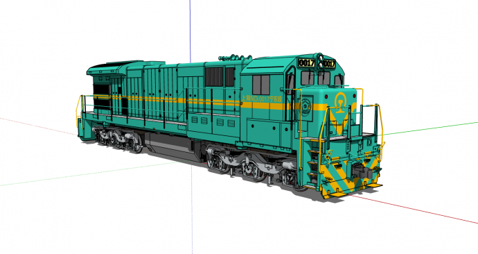现代复古绿色火车头su模型_图1