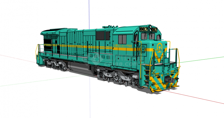 现代复古绿色火车头su模型-图一
