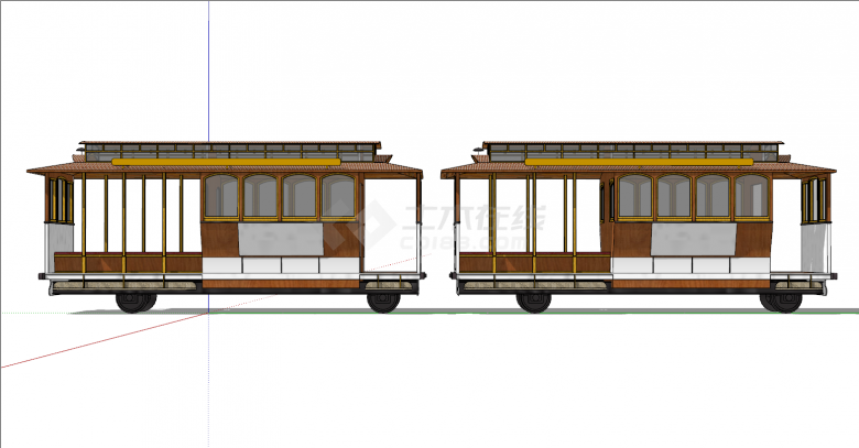 复古两节火车厢su模型-图二