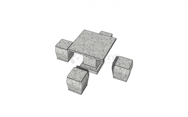 中式方形石桌石凳su模型-图二