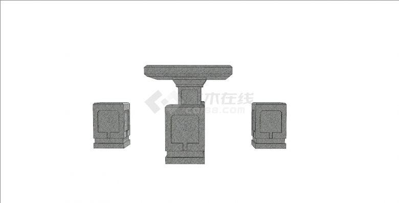 中式风公园建筑石桌石凳su模型-图二