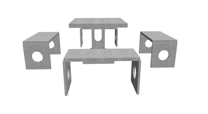中式经典方形公园石桌石凳su模型_图1