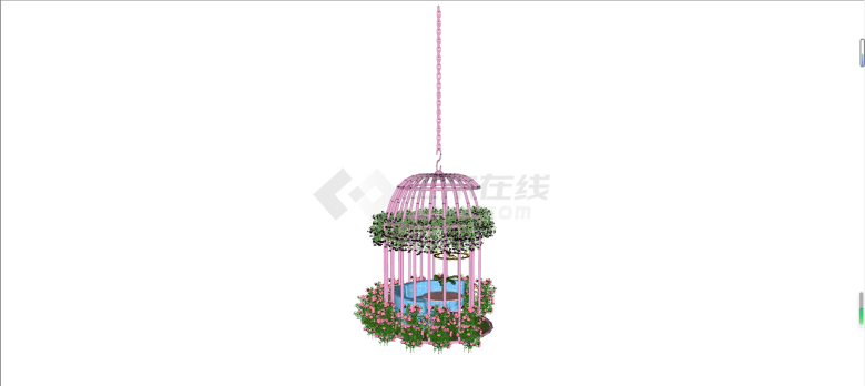 粉色铁艺吊顶鸟笼座椅su模型-图二
