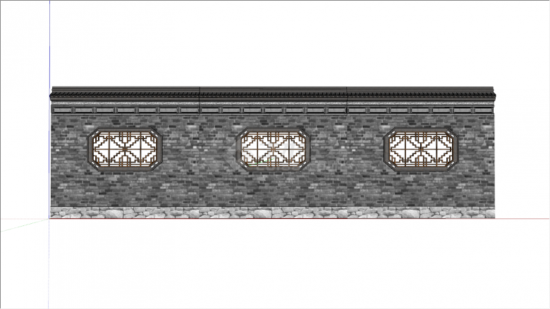 方砖石头新中式围墙su模型-图二