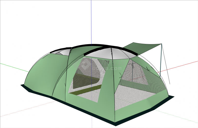绿色半圆现代露营帐篷su模型-图一
