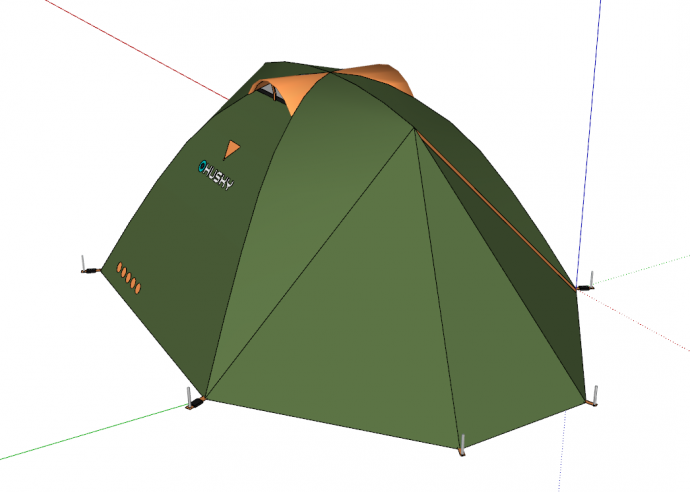 军绿色式旅游露营帐篷su模型_图1