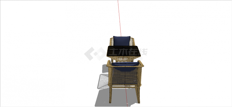 铁条式双人茶话桌椅su模型-图二