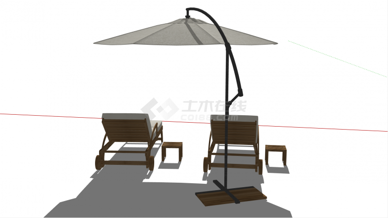 沙滩躺椅带遮阳伞户外家具su模型-图一