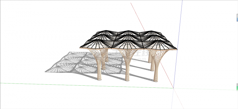 现代多个伞形组合构筑物su模型-图二