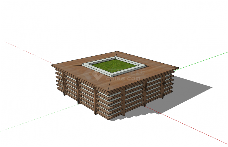 简约木制现代方形树池su模型-图一