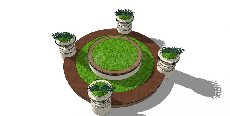 圆形盆栽树池su模型-图二