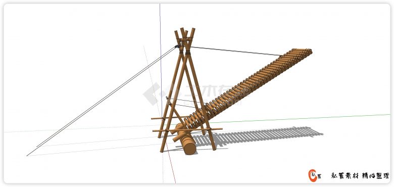 复古原木制吊桥su模型-图二