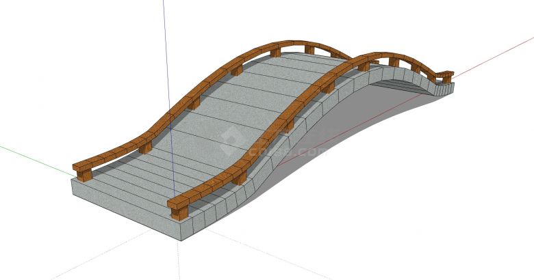 低矮木栏杆石条拱桥su模型-图一