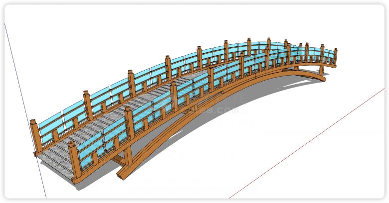 蓝色玻璃护栏石面拱桥su模型-图一