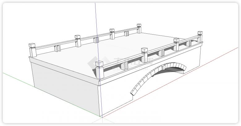 平面低护栏单门拱桥su模型-图一