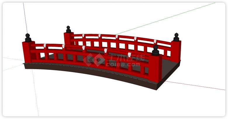 清代风格红色护栏拱桥su模型-图二