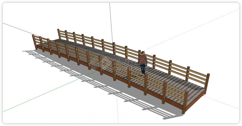 平缓路面木片护栏拱桥su模型-图二