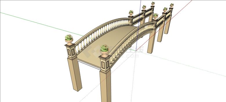 二层别墅休闲走廊拱桥建筑su模型-图二