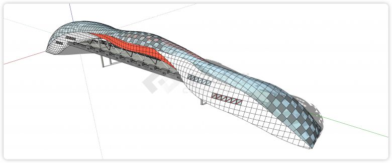 波浪造型玻璃雨棚人行天桥su模型-图二