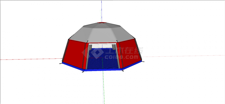 红蓝白三拼色有底座帐篷su模型-图二