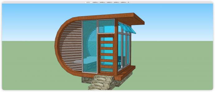木结构弧形玻璃空间su模型_图1
