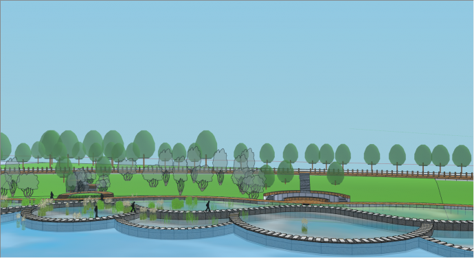 大型树木环绕河岸景观su模型_图1