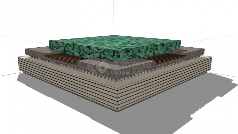 双层条纹方形树池su模型-图二