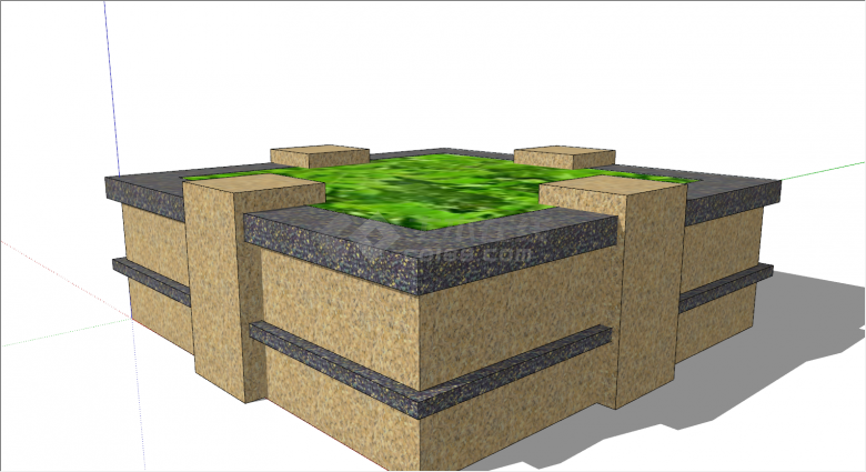 黄黑石方形树池su模型-图二
