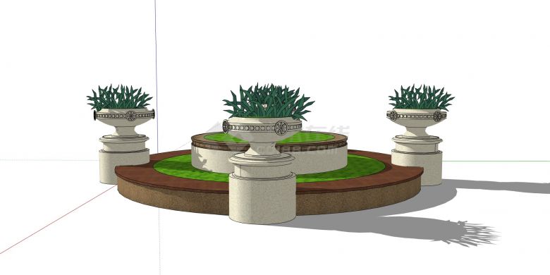 4面柱形花坛双层圆形树池su模型-图二
