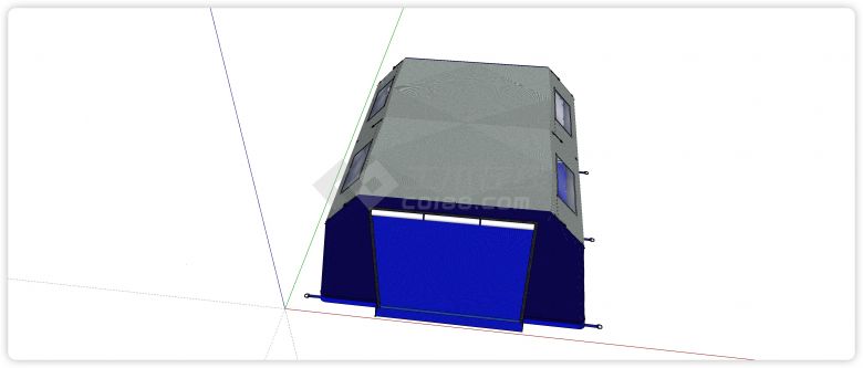 蓝色灰顶带窗户帐篷su模型-图二